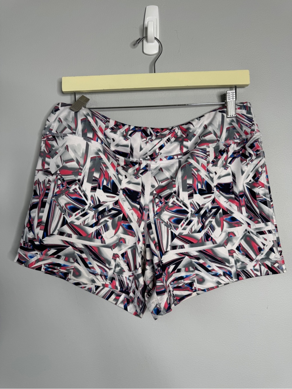 Pro Player Women's Abstract Print Athletic Shorts in White, Pink & Blue
